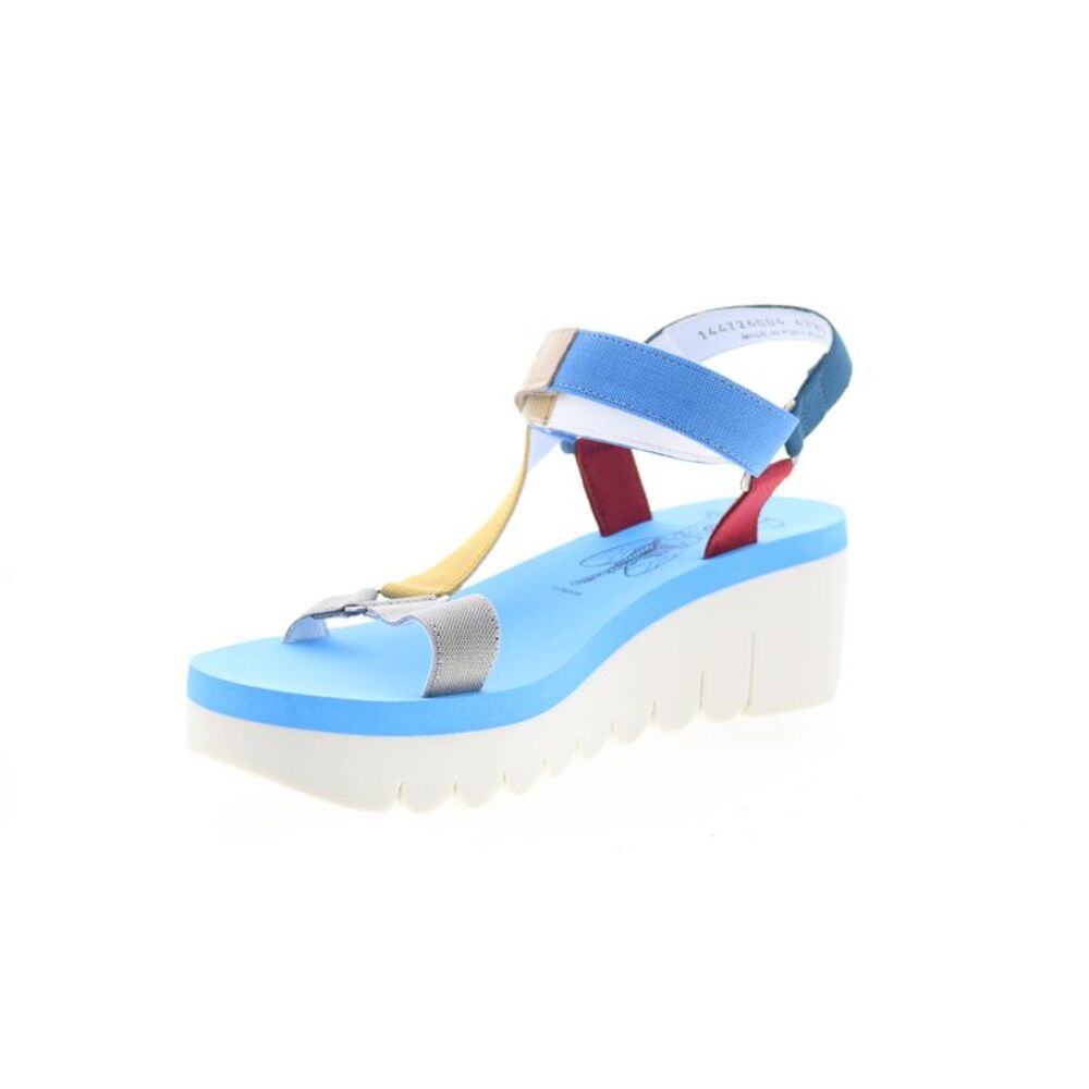 Fly London Blue, Red, Yellow & Silver Platform Wedge Sandal - Picture 4 of 9